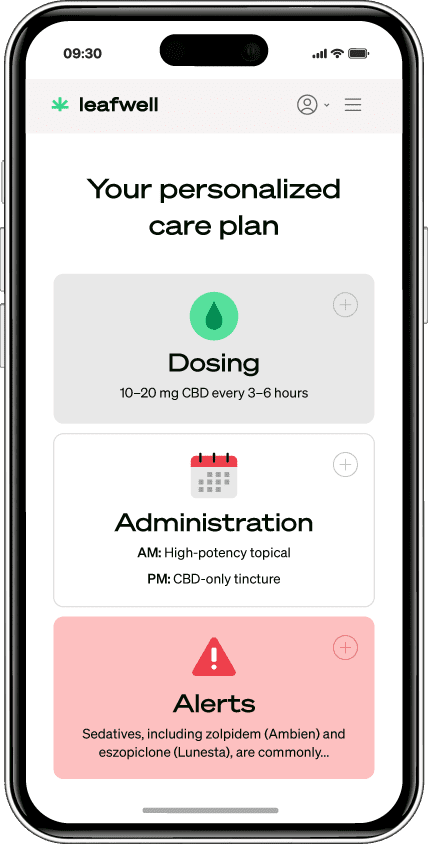 Leafwell app showing a personalised cannabis product recommendation