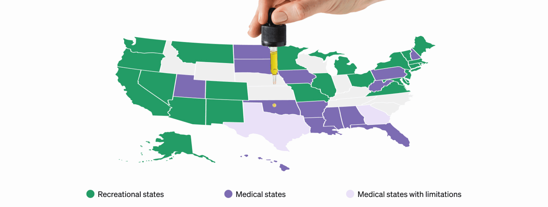 USA map color-coded by legal policy of cannabis oil
