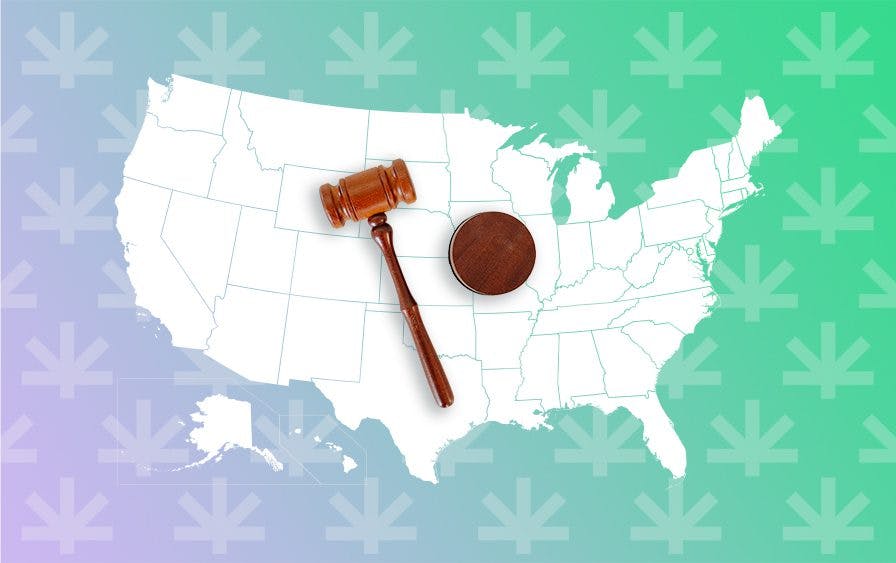 wooden gavel on US map