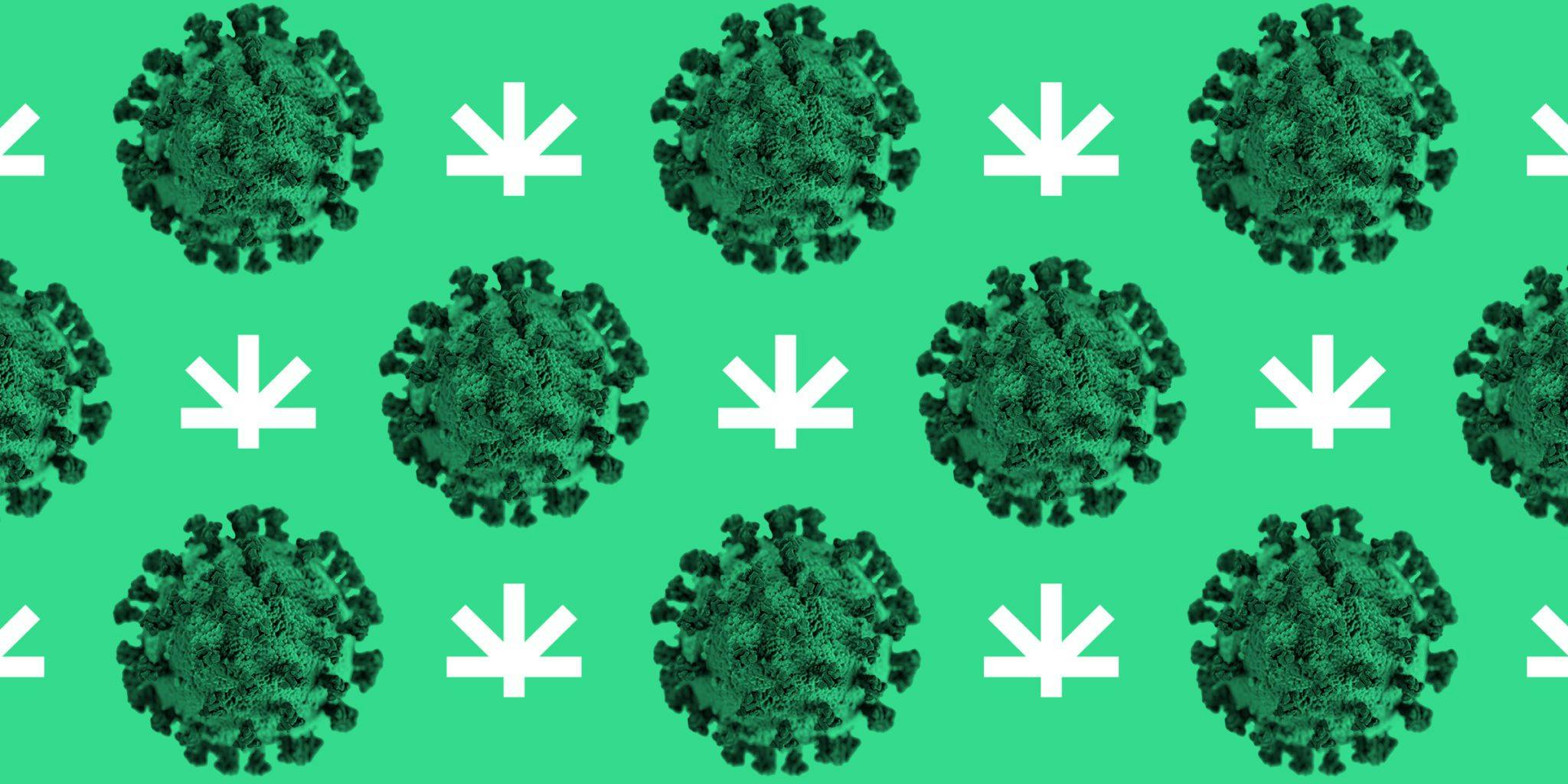 COVID-19 virus on the green bg with Leafwell logo