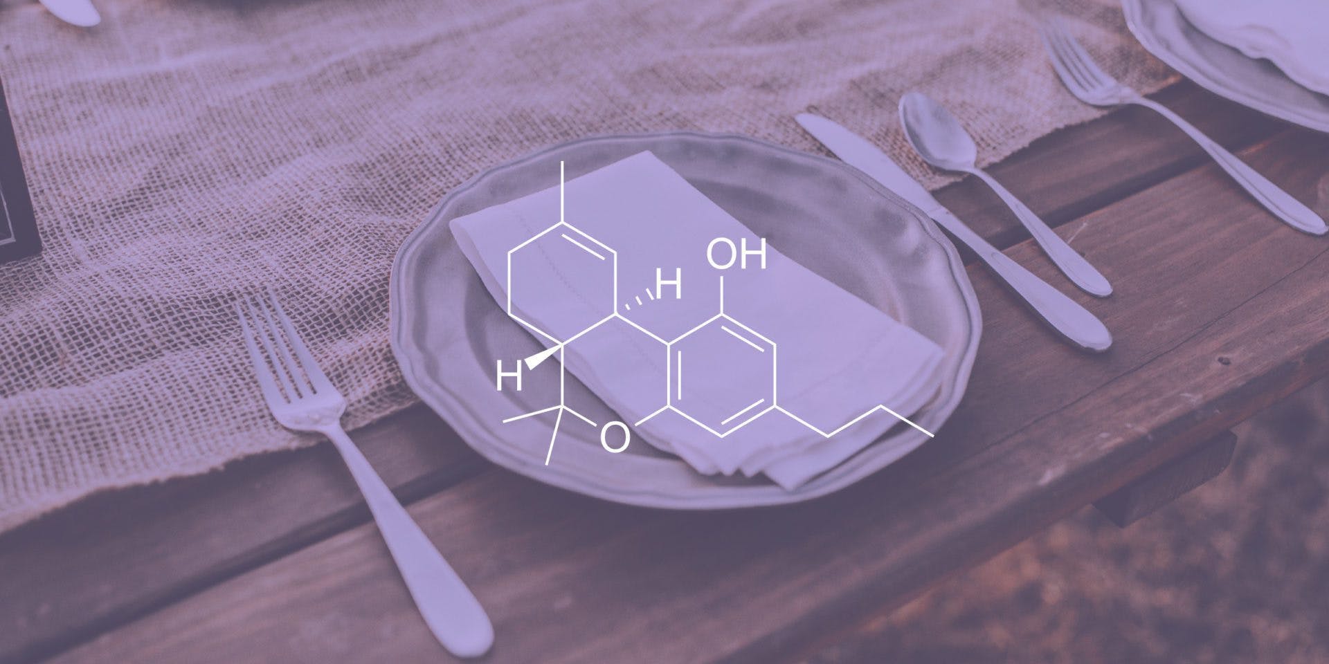 THCV compound elements symbol, plate and spoon, fork, knife, table napkin as background