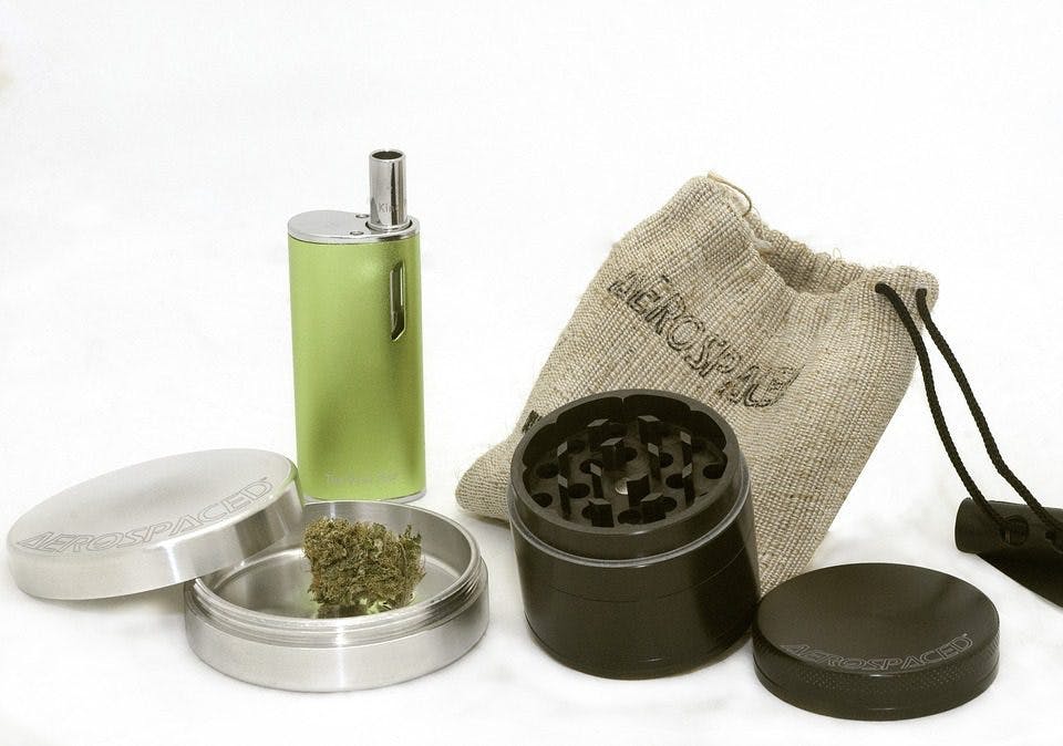 Cannabis; marijuana; smoking equipment' grinder; stash bag; vaporizer.