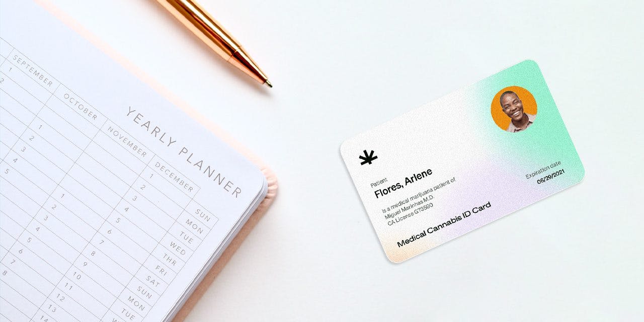 a diary, a pen and a medical marijuana card