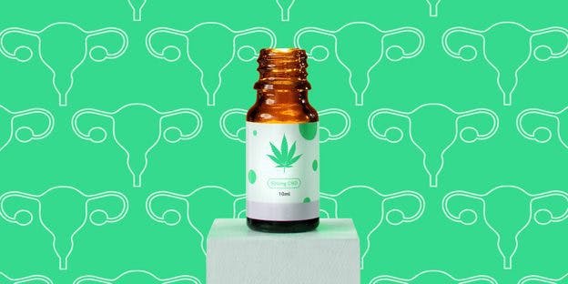 cbd oil with graphical female organ as background