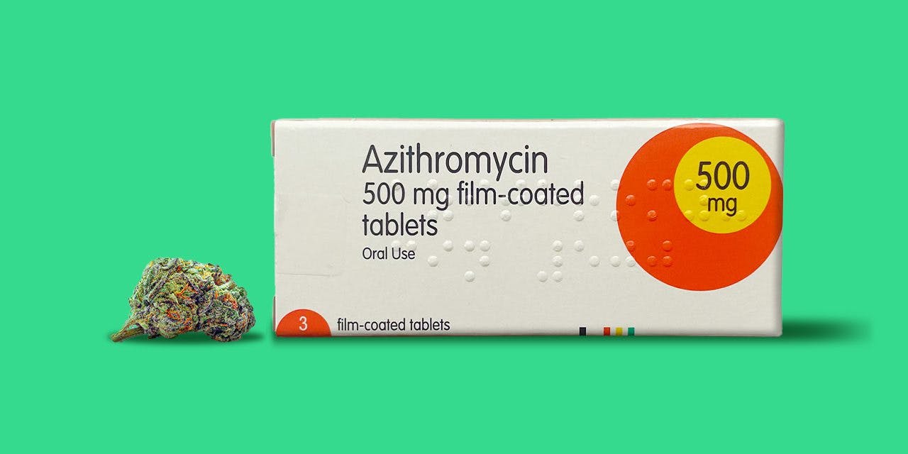 a box of azithromycin tablets and weed