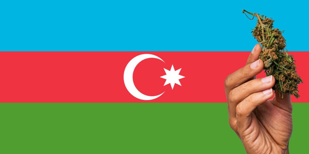 Azerbaijan flag with marijuana in front.
