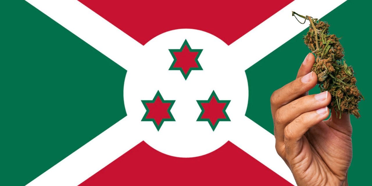Burundi flag with marijuana in front.