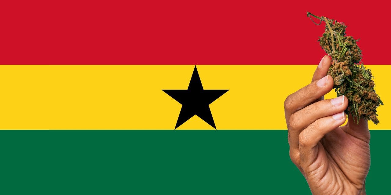 Ghanaian flag with marijuana in front.