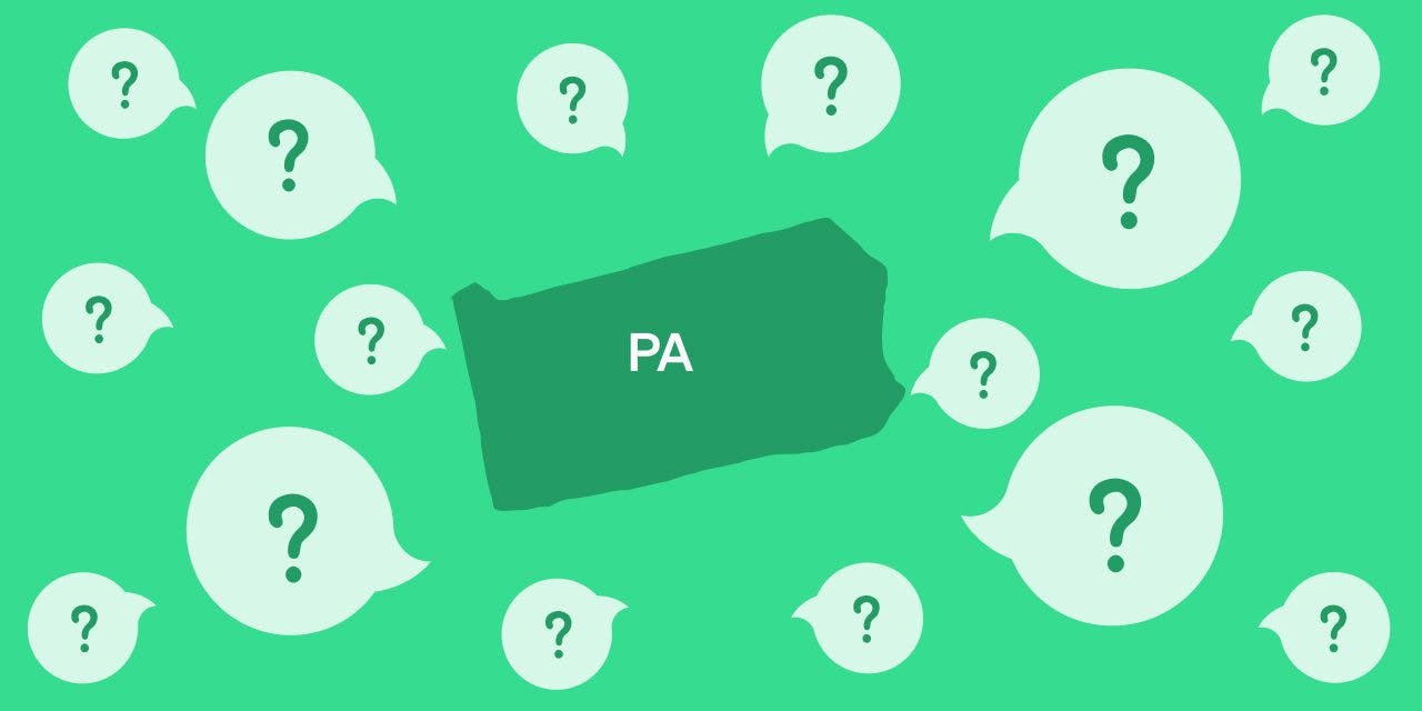 PA outline state map with question marks around