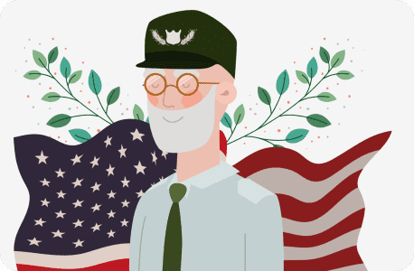 graphic of a veteran standing in front of the US flag